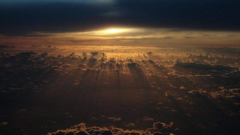 Sunlight Through Clouds — Gold, Dramatic, Sunset, Photograph, Sun, Sky