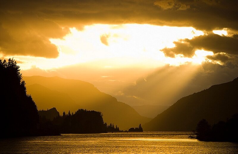 Sunlight Through Clouds — Gold, Dramatic, Sunset, Photograph