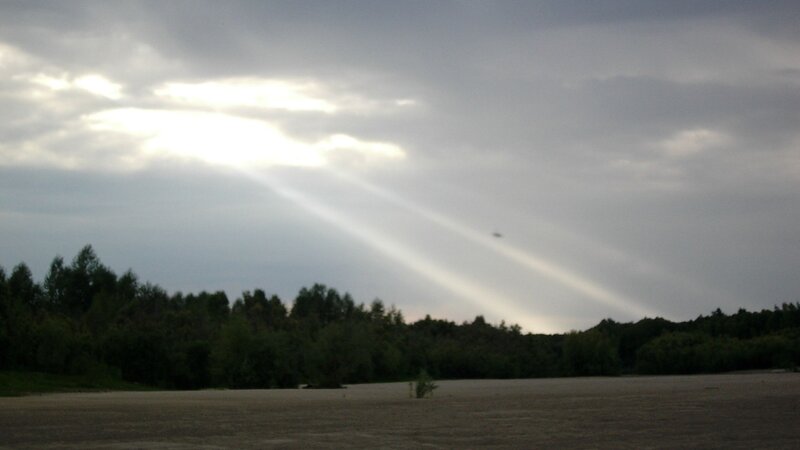Sunlight Through Clouds — Gray, Dramatic, Afternoon, Photograph, Trees