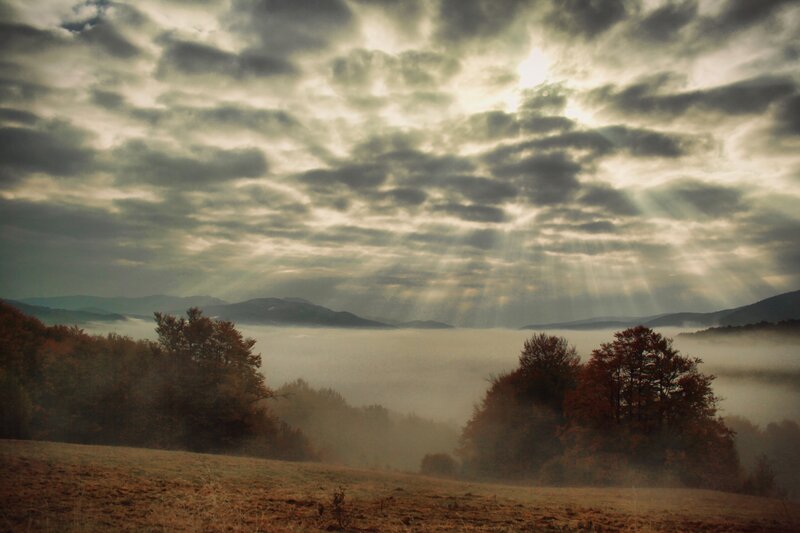 Sunlight Through Clouds — Gray, Dramatic, Morning, Photograph, Fog