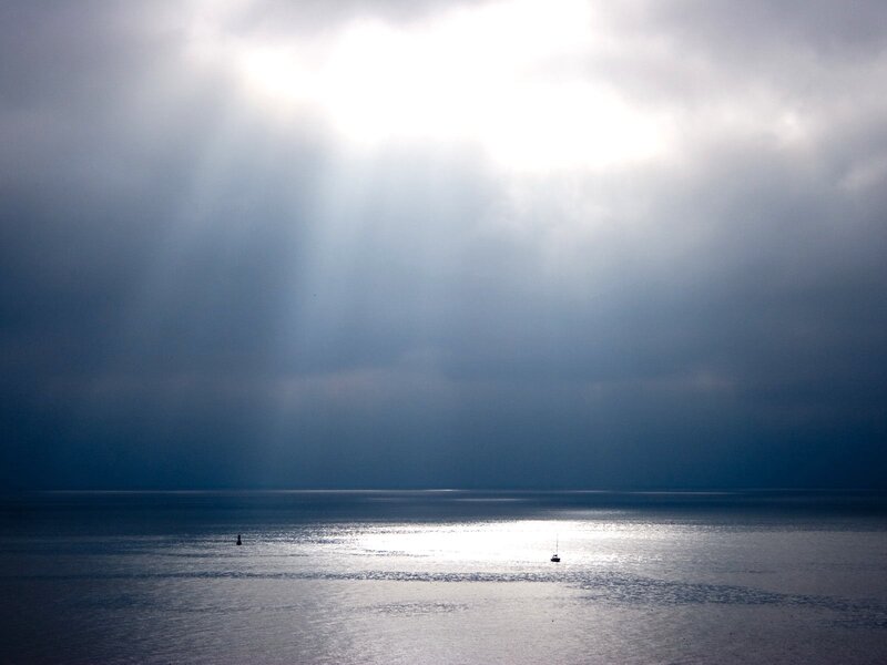 Sunlight Through Clouds — Gray, Dramatic, Morning, Photograph, Sea