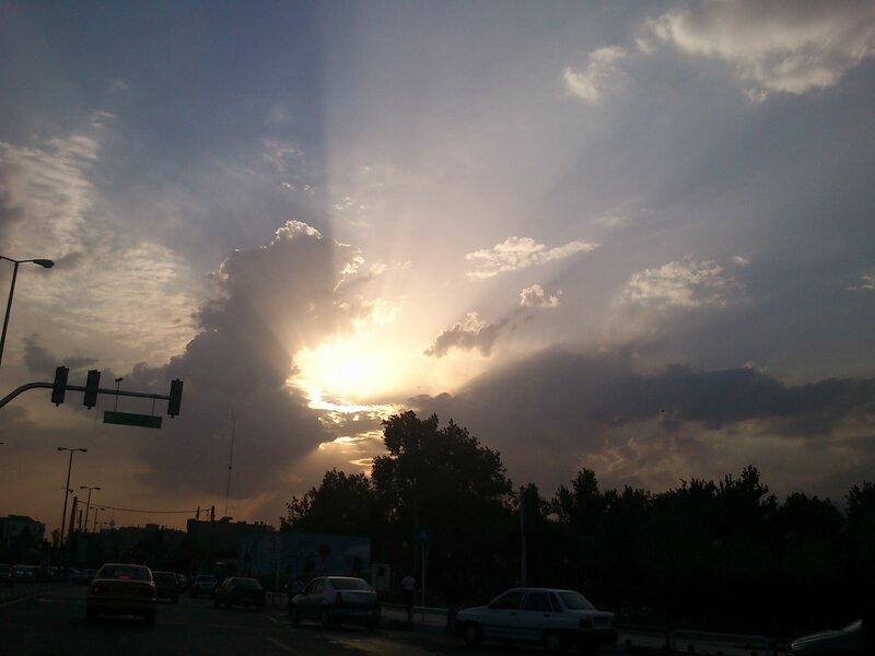 Sunlight Through Clouds — Gray, Dramatic, Sunset, Photograph, Cars