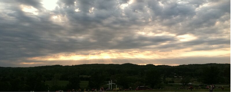 Sunlight Through Clouds — Gray, Dramatic, Sunset, Photograph, Hills