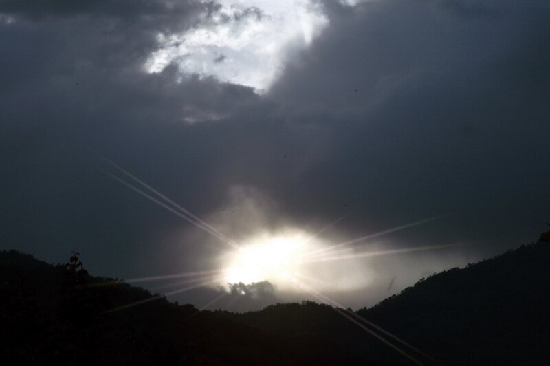 Sunlight Through Clouds — Gray, Dramatic, Sunset, Photograph, Mountains