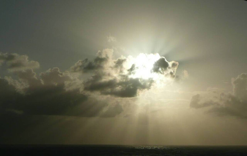 Sunlight Through Clouds — Gray, Dramatic, Sunset, Photograph, Ocean, White