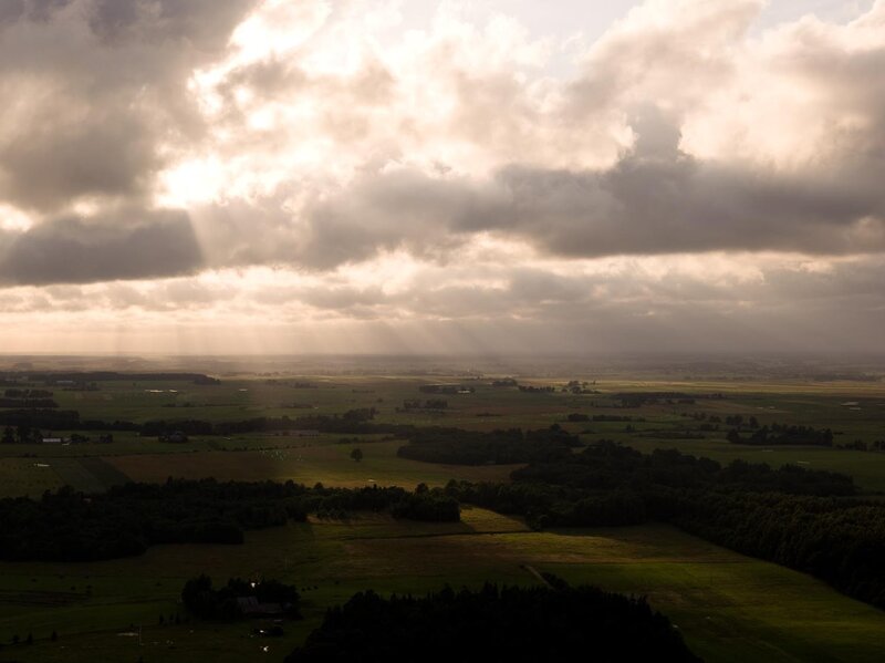 Sunlight Through Clouds — Green, Dramatic, Sunrise, Photograph, Fields