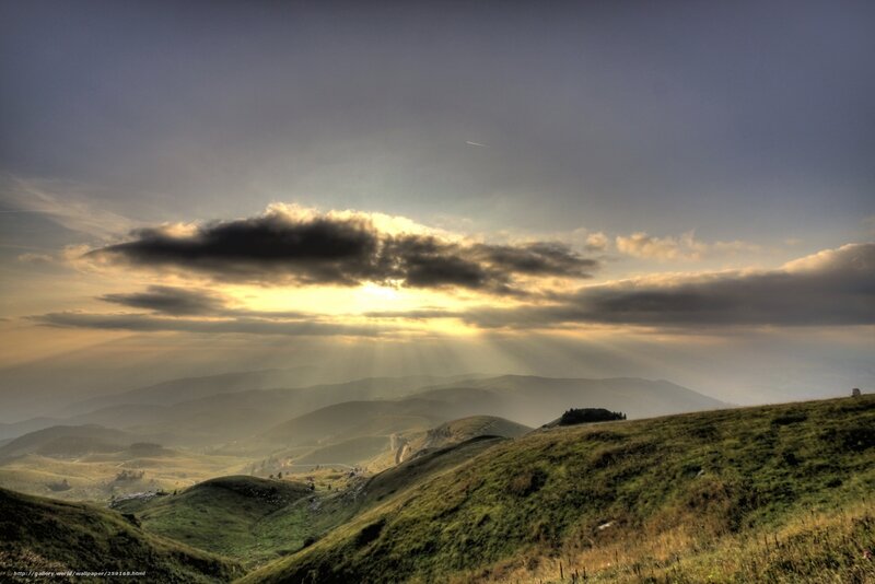 Sunlight Through Clouds — Green, Dramatic, Sunset, Photograph