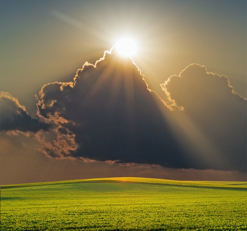 Sunlight Through Clouds — Green, Dramatic, Sunset