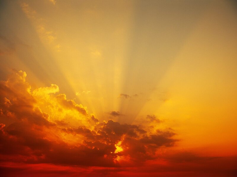 Sunlight Through Clouds — Orange, Dramatic, Sunset, Photograph, Sky, Sun