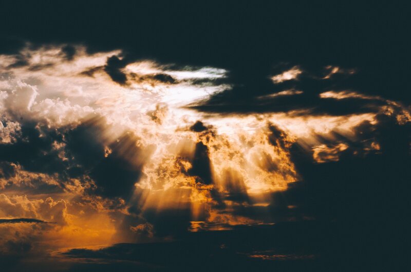 Sunlight Through Clouds — Orange, Dramatic, Sunset, Photograph, Sky, Sunbeams