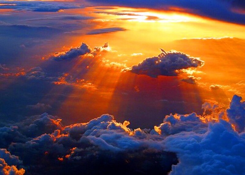 Sunlight Through Clouds — Orange, Dramatic, Sunset, Photograph, Sky