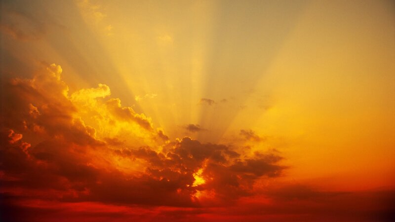 Sunlight Through Clouds — Orange, Dramatic, Sunset, Photograph, Sky, Yellow