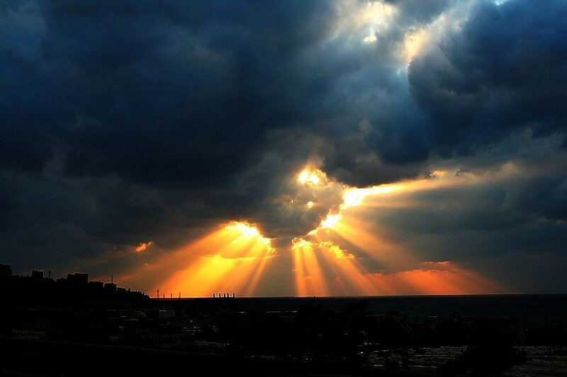 Sunlight Through Clouds — Orange, Dramatic, Sunset, Photograph