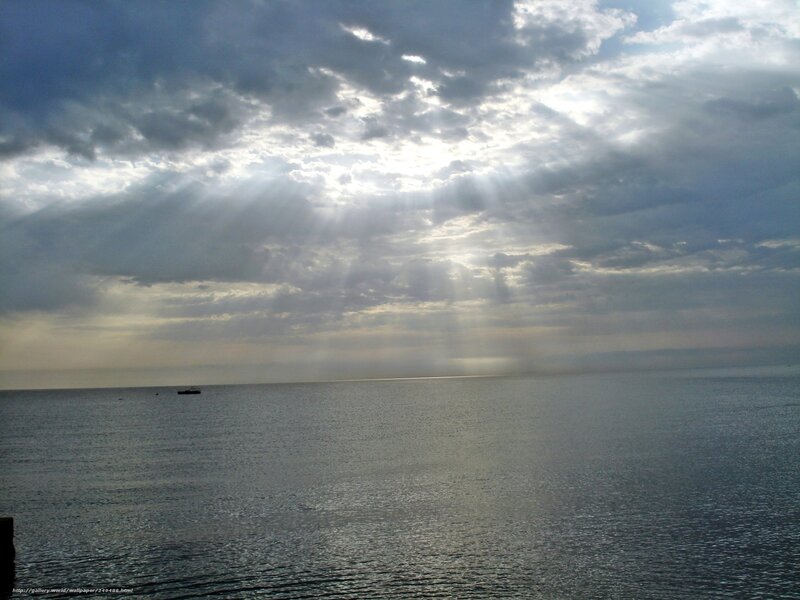 Sunlight Through Clouds over Sea — Gray, Dramatic, Afternoon