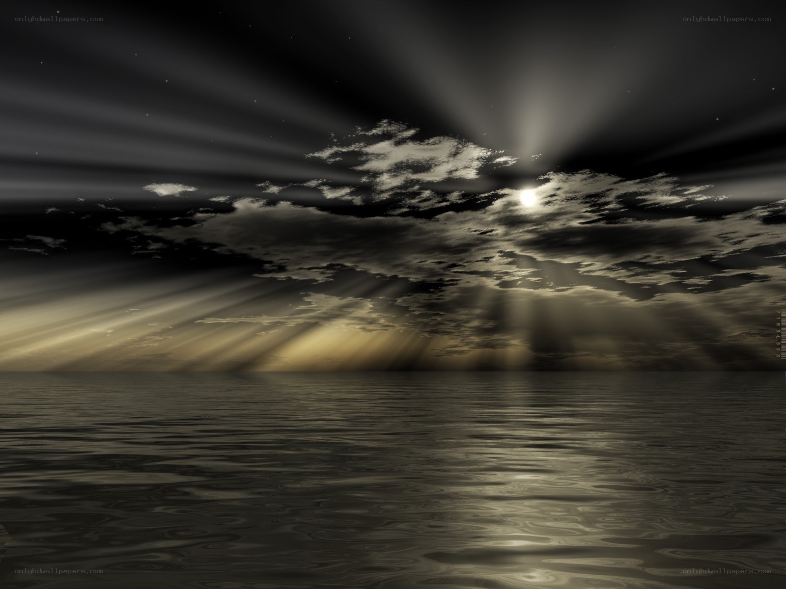 Sunlight through clouds over water