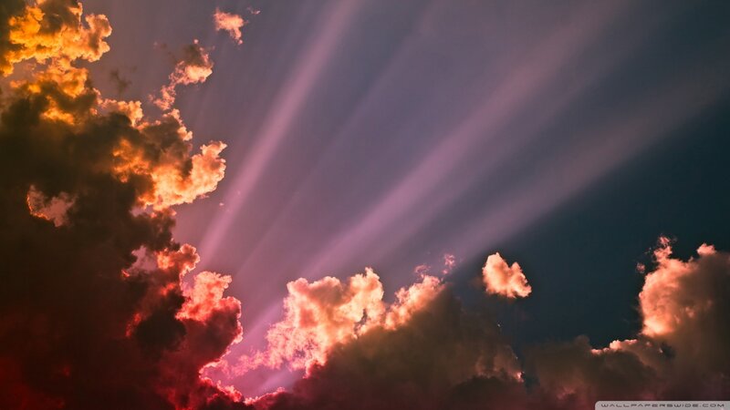 Sunlight Through Clouds — Purple, Dramatic, Sunset, Photograph, Sky