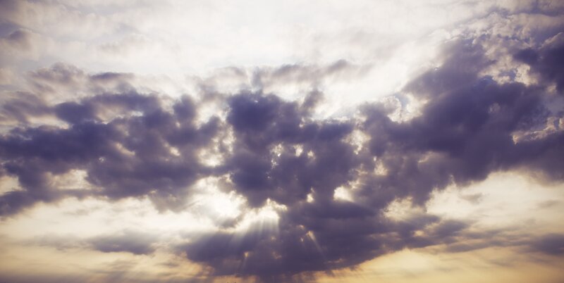 Sunlight Through Clouds — Purple, Dramatic, Sunset, Photograph, White