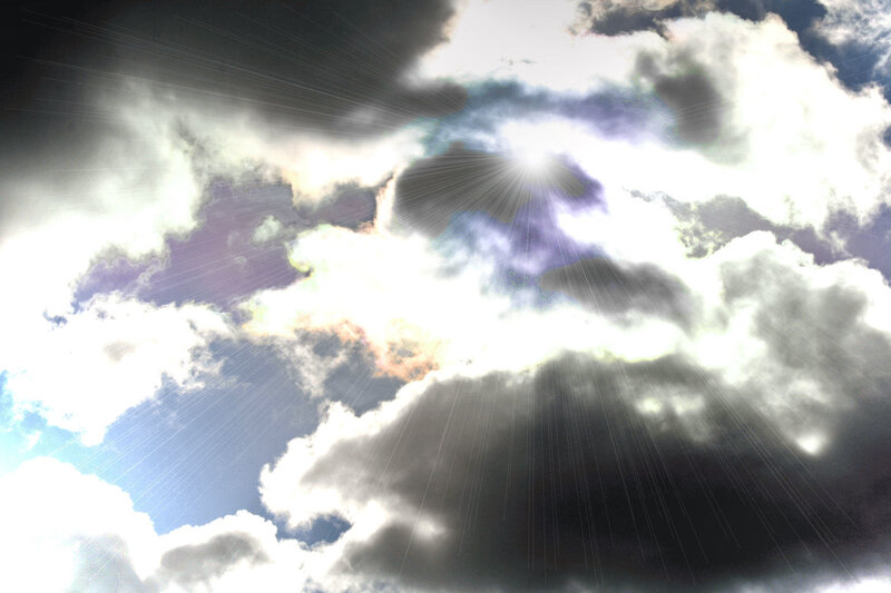 Sunlight Through Clouds — White, Dramatic, Digital Art
