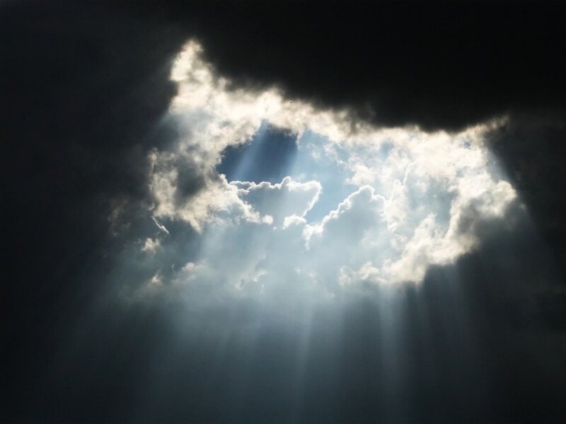 Sunlight Through Clouds — White, Dramatic, Photograph, Sunbeams