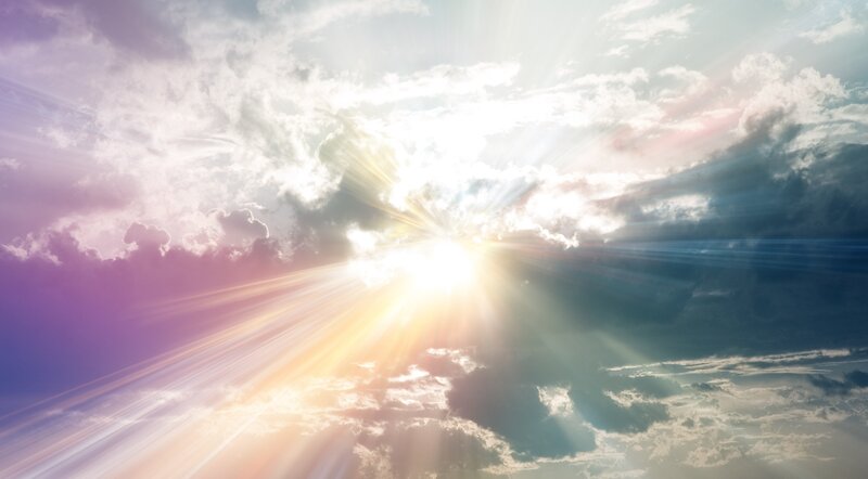 Sunlight Through Clouds — White, Dramatic, Sunrise, Photograph