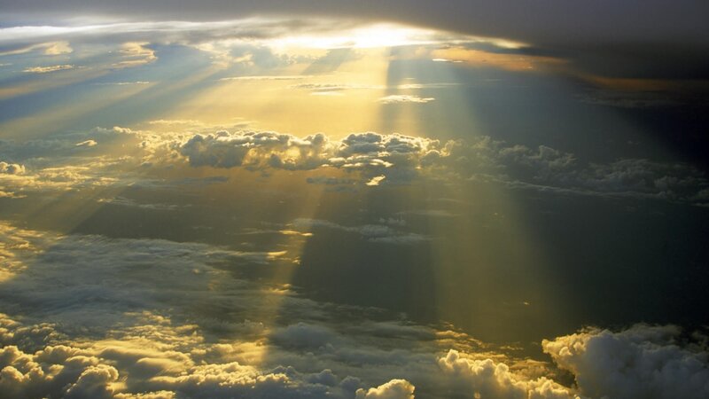 Sunlight Through Clouds — Yellow, Dramatic, Sunset, Photograph, Sky, Gray, White
