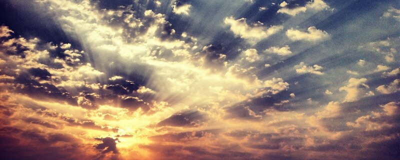 Sunlight Through Clouds — Yellow, Dramatic, Sunset, Photograph, Sky, Sun, Orange