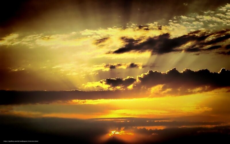 Sunlight Through Clouds — Yellow, Dramatic, Sunset, Photograph, Sky, Sun