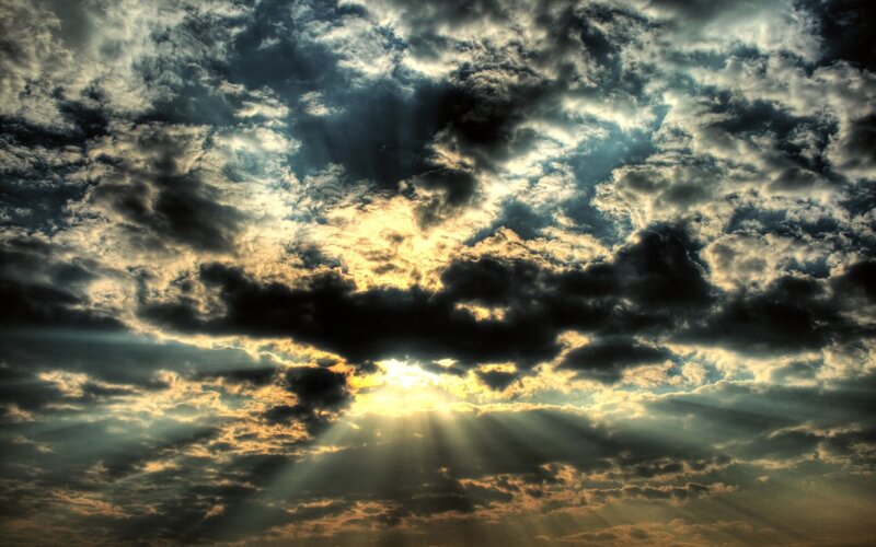 Sunlight Through Clouds — Yellow, Dramatic, Sunset, Photograph, Sun