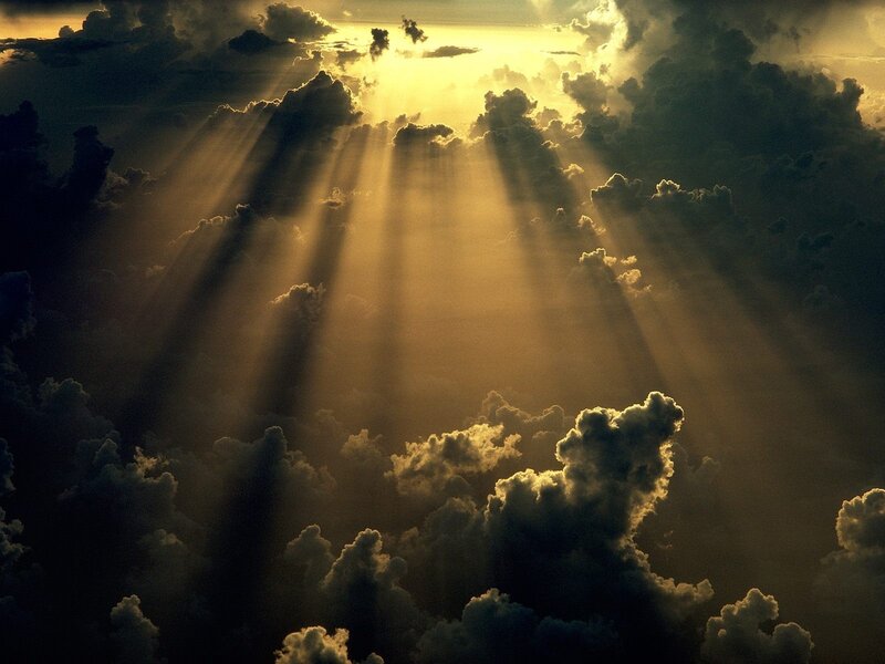 Sunlight Through Clouds — Yellow, Dramatic, Sunset, Photograph, Sunbeams, Gray