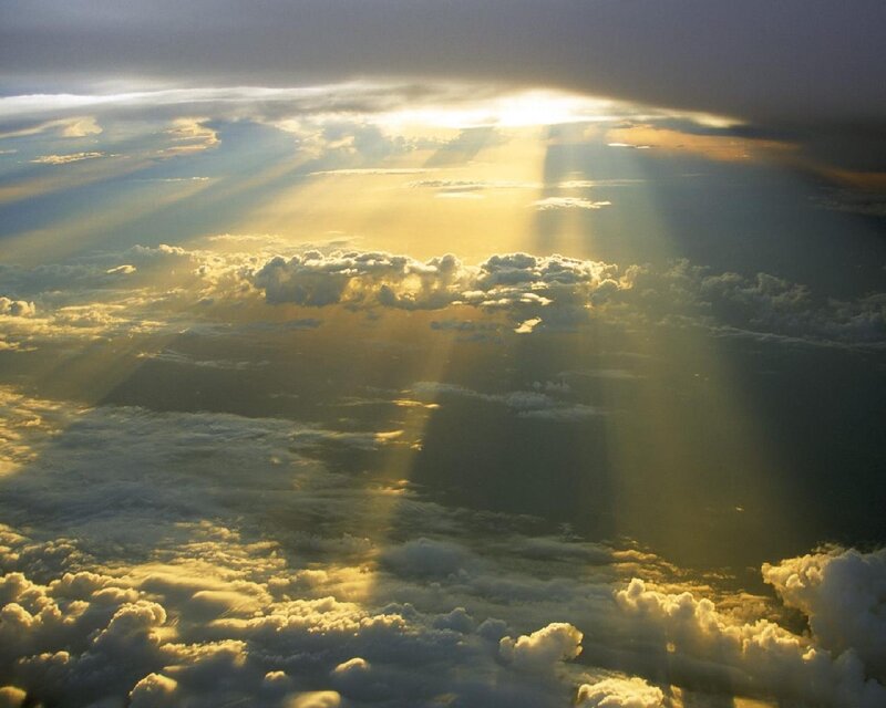 Sunlight Through Clouds — Yellow, Dramatic, Sunset, Photograph, Sunbeams