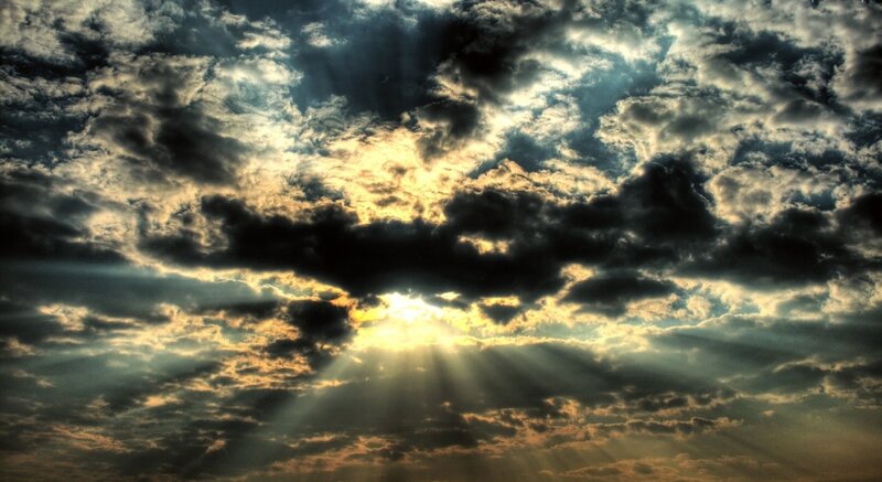 Sunlight Through Clouds — Yellow, Dramatic, Sunset, Photograph