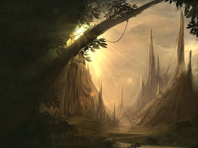 Sunlight Through Forest — Brown, Serene, Sunset