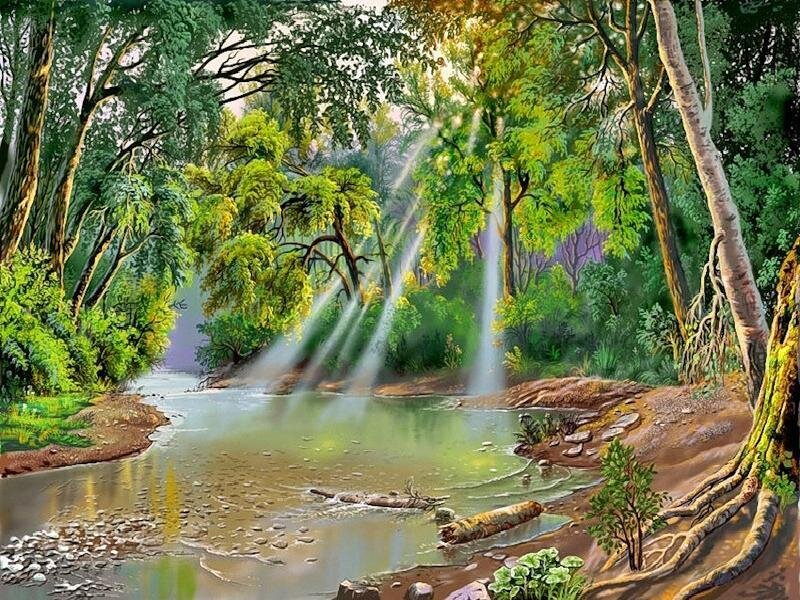 Sunlight Through Forest Trees — Green