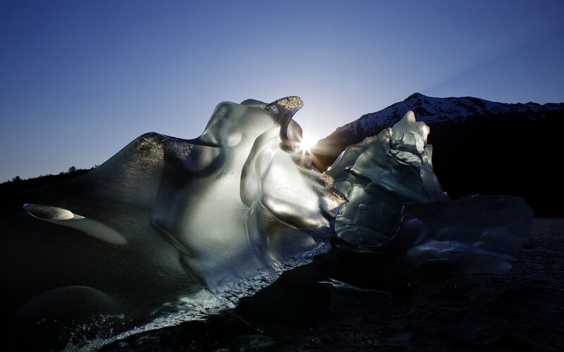 Sunlight through ice sculpture