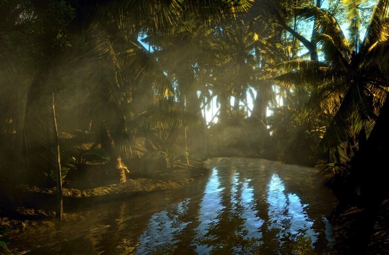 Sunlight through jungle canopy