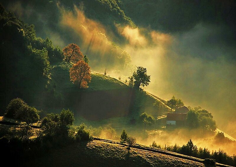 Sunlight Through Misty Hills