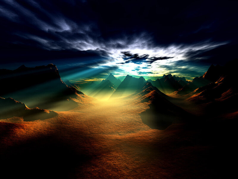 Sunlight through mountain valley