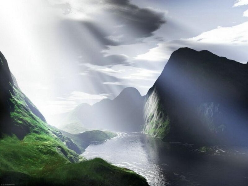 Sunlight through mountain valley