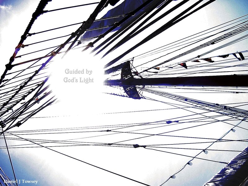 Sunlight through ship rigging