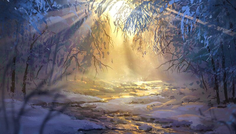 Sunlight Through Snowy Trees — Yellow, Serene