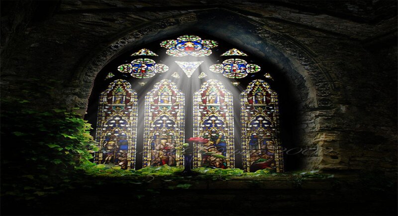 Sunlight through stained glass window