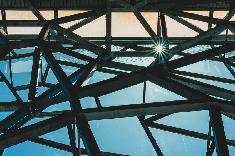 Sunlight through steel trusses
