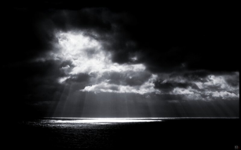 Sunlight Through Storm Clouds — Black, Dramatic, Night, Photograph
