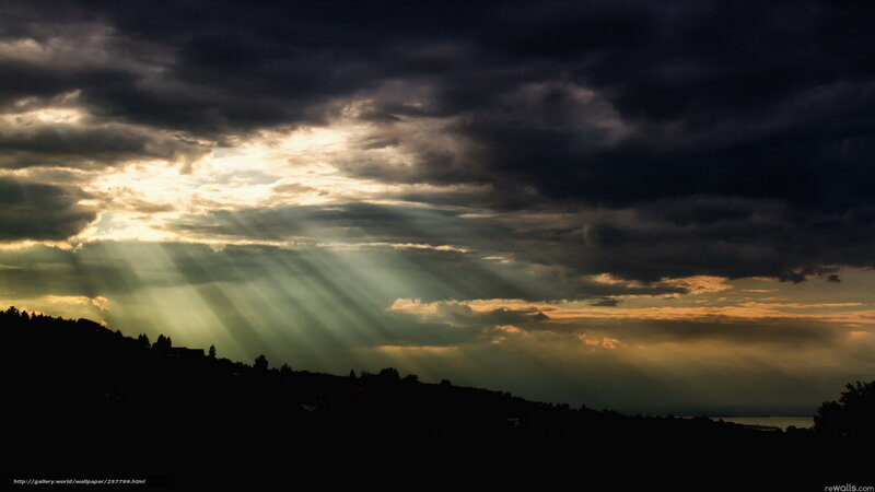 Sunlight Through Storm Clouds — Black, Dramatic, Sunset, Photograph, Mountain Silhouette
