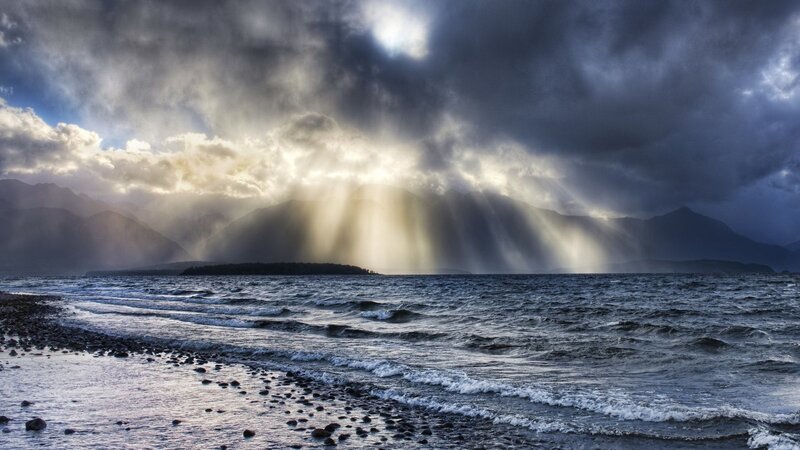 Sunlight Through Storm Clouds — Blue, Dramatic, Sunrise, Photograph