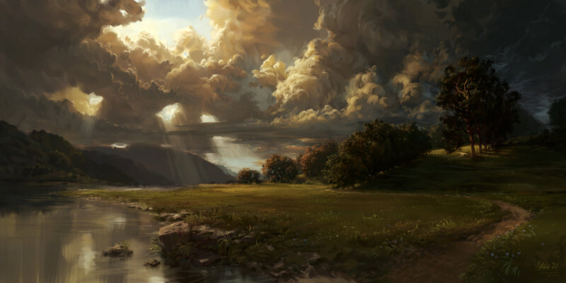 Sunlight Through Storm Clouds — Brown, Dramatic