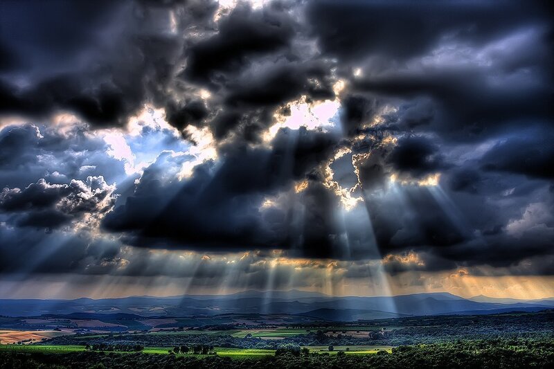 Sunlight Through Storm Clouds — Gray, Dramatic, Sunrise