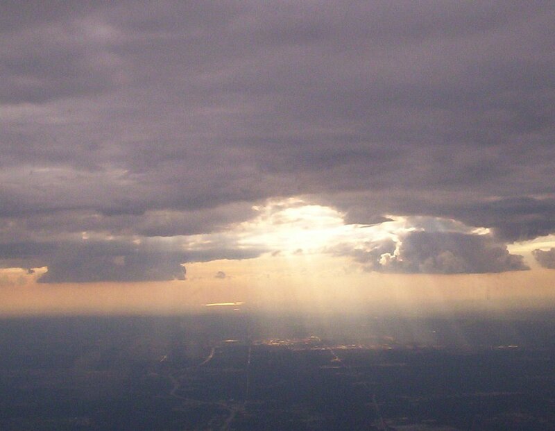 Sunlight Through Storm Clouds — Gray, Dramatic, Sunset, Photograph, Sky, City Lights