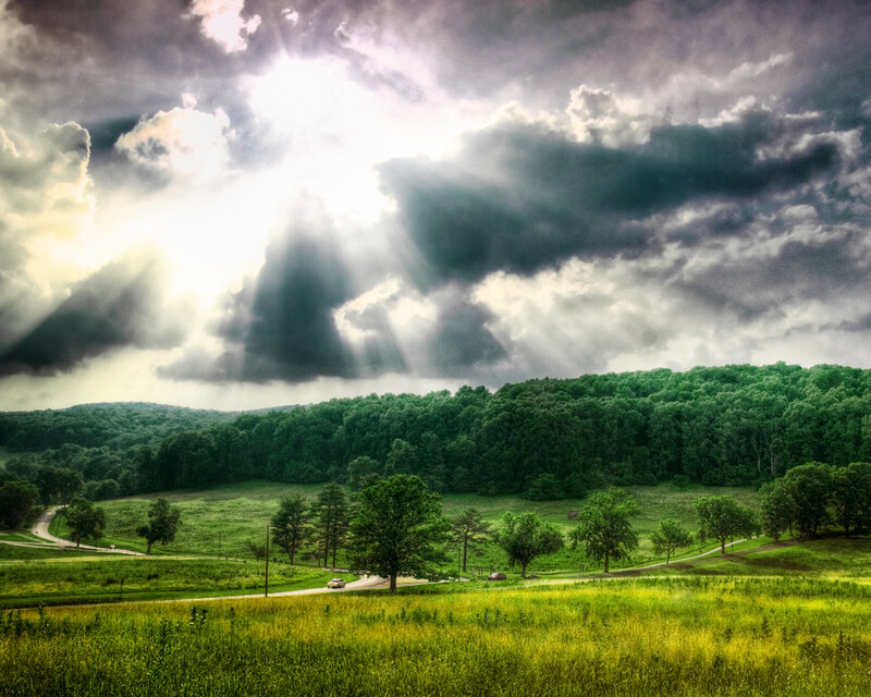 Sunlight Through Storm Clouds — Green, Trees