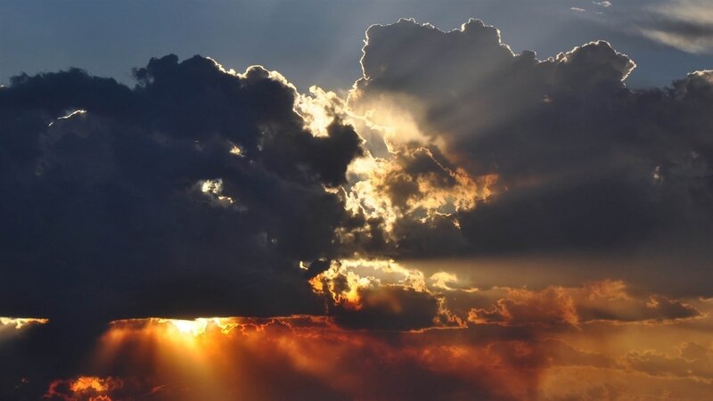 Sunlight Through Storm Clouds — Orange, Dramatic, Sunset, Photograph